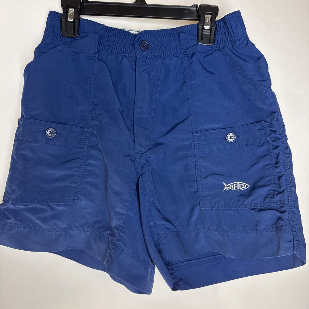 AFTCO Mens Original Fishing Shorts Navy Blue Nylon Size 28 Elastic Waist Cargo